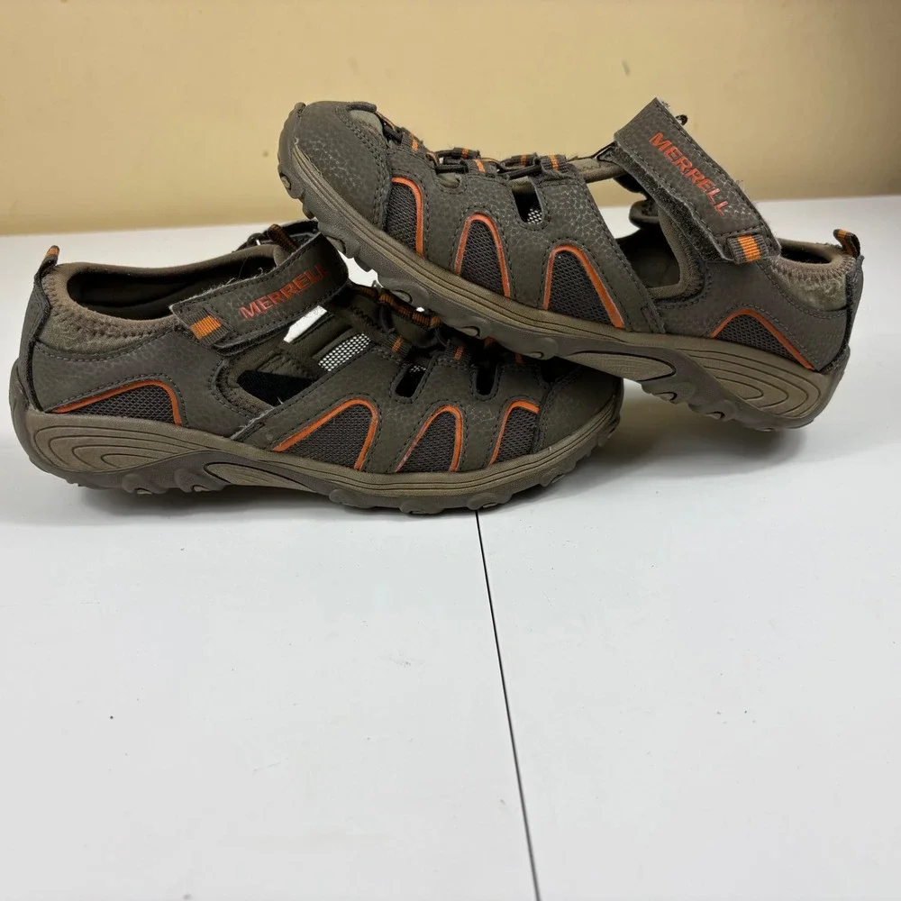 Merrell Kids Outdoor Sport Sandals Brown Orange Size 4 Hook Loop
